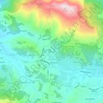 Mappa topografica Hiriburu, altitudine, rilievo