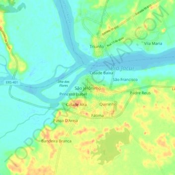 Mappa topografica São Jerônimo, altitudine, rilievo