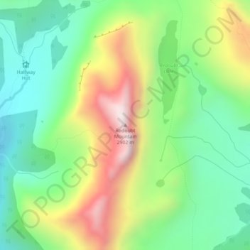 Mappa topografica Redoubt Mountain, altitudine, rilievo
