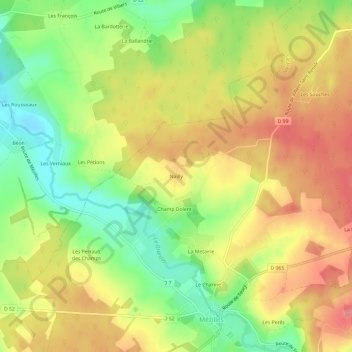 Mappa topografica Nailly, altitudine, rilievo