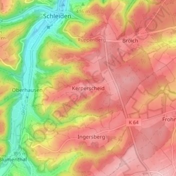 Mappa topografica Kerperscheid, altitudine, rilievo