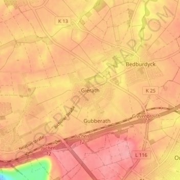 Mappa topografica Gierath, altitudine, rilievo