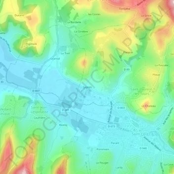 Mappa topografica Sagnes, altitudine, rilievo