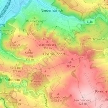 Mappa topografica Obernaundorf, altitudine, rilievo