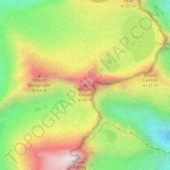 Mappa topografica Mount Russell, altitudine, rilievo