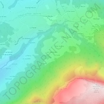 Mappa topografica Les Cheneviers, altitudine, rilievo