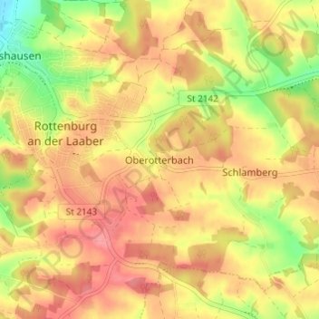 Mappa topografica Oberotterbach, altitudine, rilievo