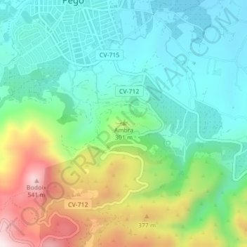 Mappa topografica Ambra, altitudine, rilievo