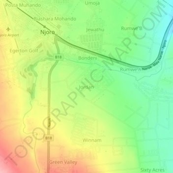 Mappa topografica Jordan, altitudine, rilievo