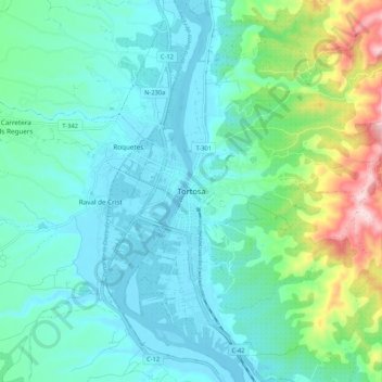 Mappa topografica Tortosa, altitudine, rilievo