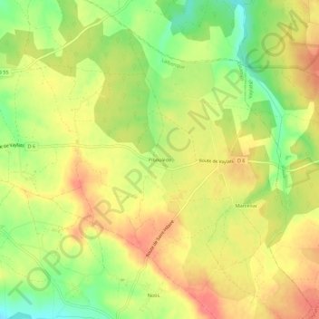 Mappa topografica Piboulède, altitudine, rilievo