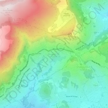 Mappa topografica Magagnosc, altitudine, rilievo
