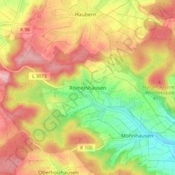 Mappa topografica Römershausen, altitudine, rilievo