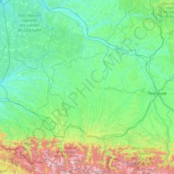 Mappa topografica Gascogne, altitudine, rilievo