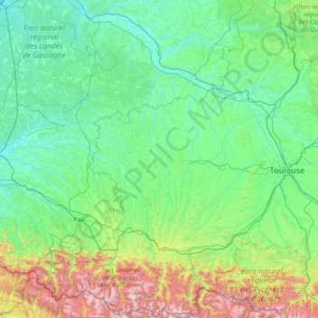 Mappa topografica Gascogne, altitudine, rilievo