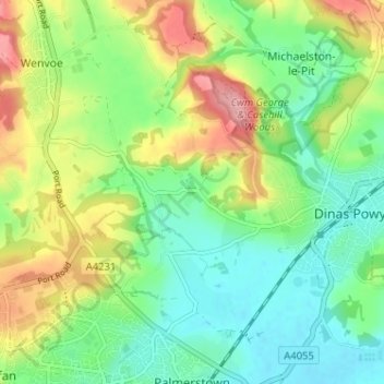 Mappa topografica St Andrew's Major, altitudine, rilievo