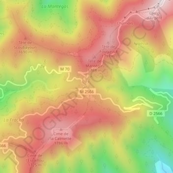 Mappa topografica Col de Turini, altitudine, rilievo