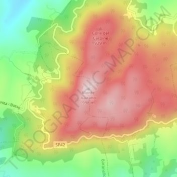 Mappa topografica Monte Vairano, altitudine, rilievo