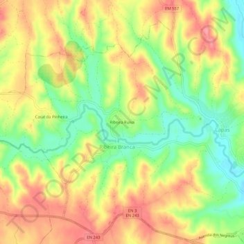 Mappa topografica Ribeira Ruiva, altitudine, rilievo