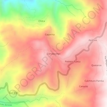 Mappa topografica Corralpungo, altitudine, rilievo