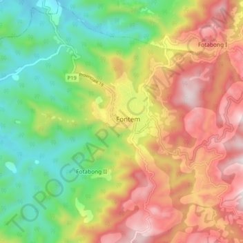 Mappa topografica Fontem, altitudine, rilievo