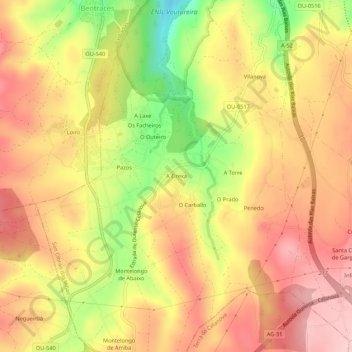 Mappa topografica A Eirexa, altitudine, rilievo