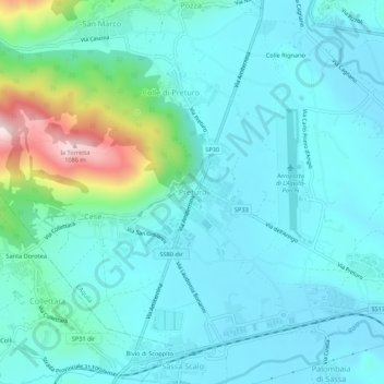 Mappa topografica Preturo, altitudine, rilievo