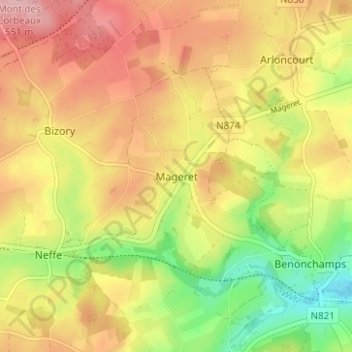 Mappa topografica Mageret, altitudine, rilievo