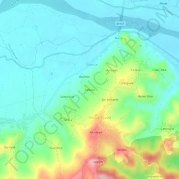 Mappa topografica Calliano, altitudine, rilievo