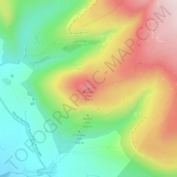 Mappa topografica Murton Pike, altitudine, rilievo