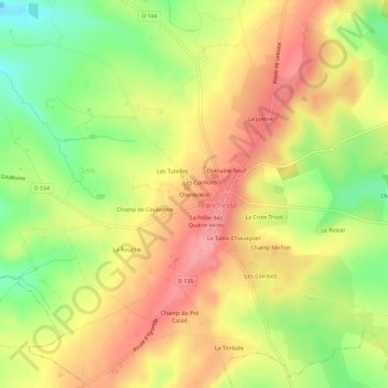 Mappa topografica Chenevière, altitudine, rilievo
