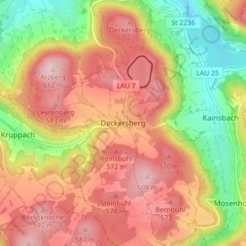 Mappa topografica Deckersberg, altitudine, rilievo