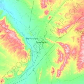 Mappa topografica Mokopane, altitudine, rilievo