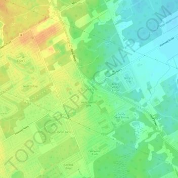 Mappa topografica Greely, altitudine, rilievo