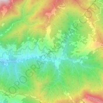 Mappa topografica Missano, altitudine, rilievo