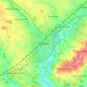 Mappa topografica Witham, altitudine, rilievo