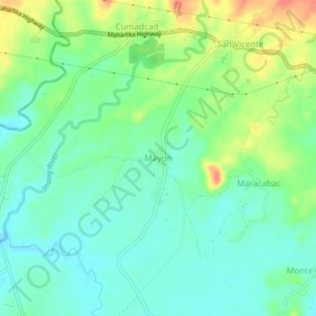 Mappa topografica Mayon, altitudine, rilievo