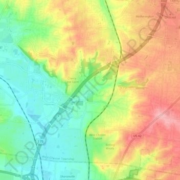 Mappa topografica West Chester, altitudine, rilievo