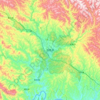 Mappa topografica 郧西县, altitudine, rilievo