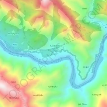 Mappa topografica Byasi, altitudine, rilievo