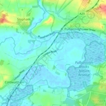 Mappa topografica Hardham, altitudine, rilievo