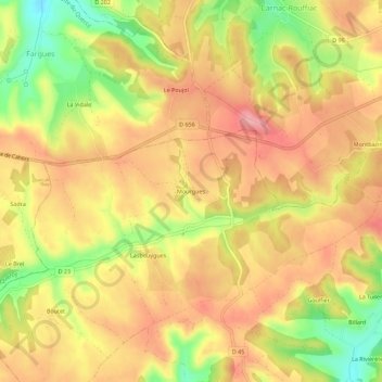 Mappa topografica Mourgues, altitudine, rilievo