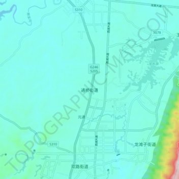 Mappa topografica 通桥街道, altitudine, rilievo