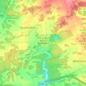 Mappa topografica Azendorf, altitudine, rilievo