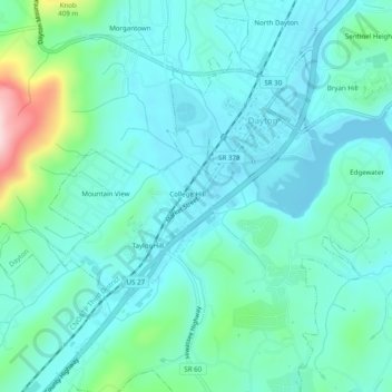 Mappa topografica South Dayton, altitudine, rilievo
