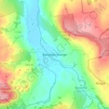 Mappa topografica Bampton Grange, altitudine, rilievo