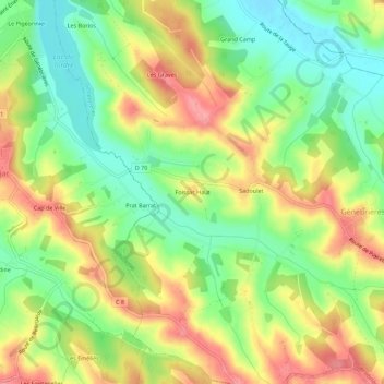 Mappa topografica Foissac Haut, altitudine, rilievo