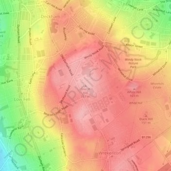 Mappa topografica Sheriff Hill, altitudine, rilievo
