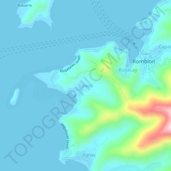 Mappa topografica Lonos, altitudine, rilievo
