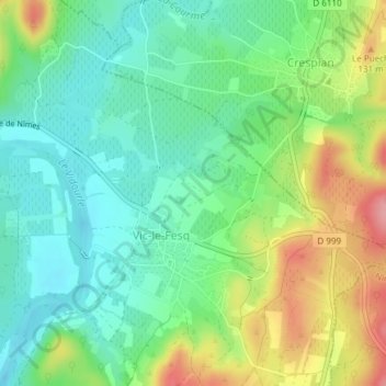 Mappa topografica Vialat, altitudine, rilievo